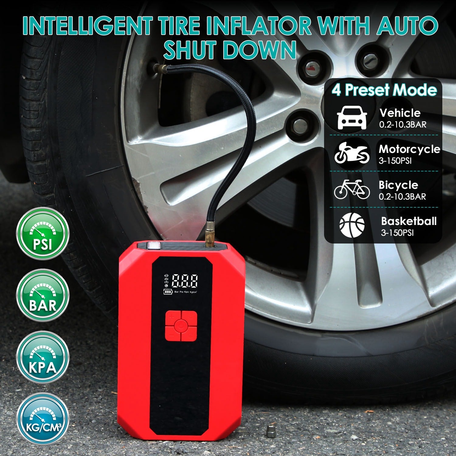 Fixora 4-in-1 Portable Car Jump Starter & Tire Inflator - Emergency Car Power Kit